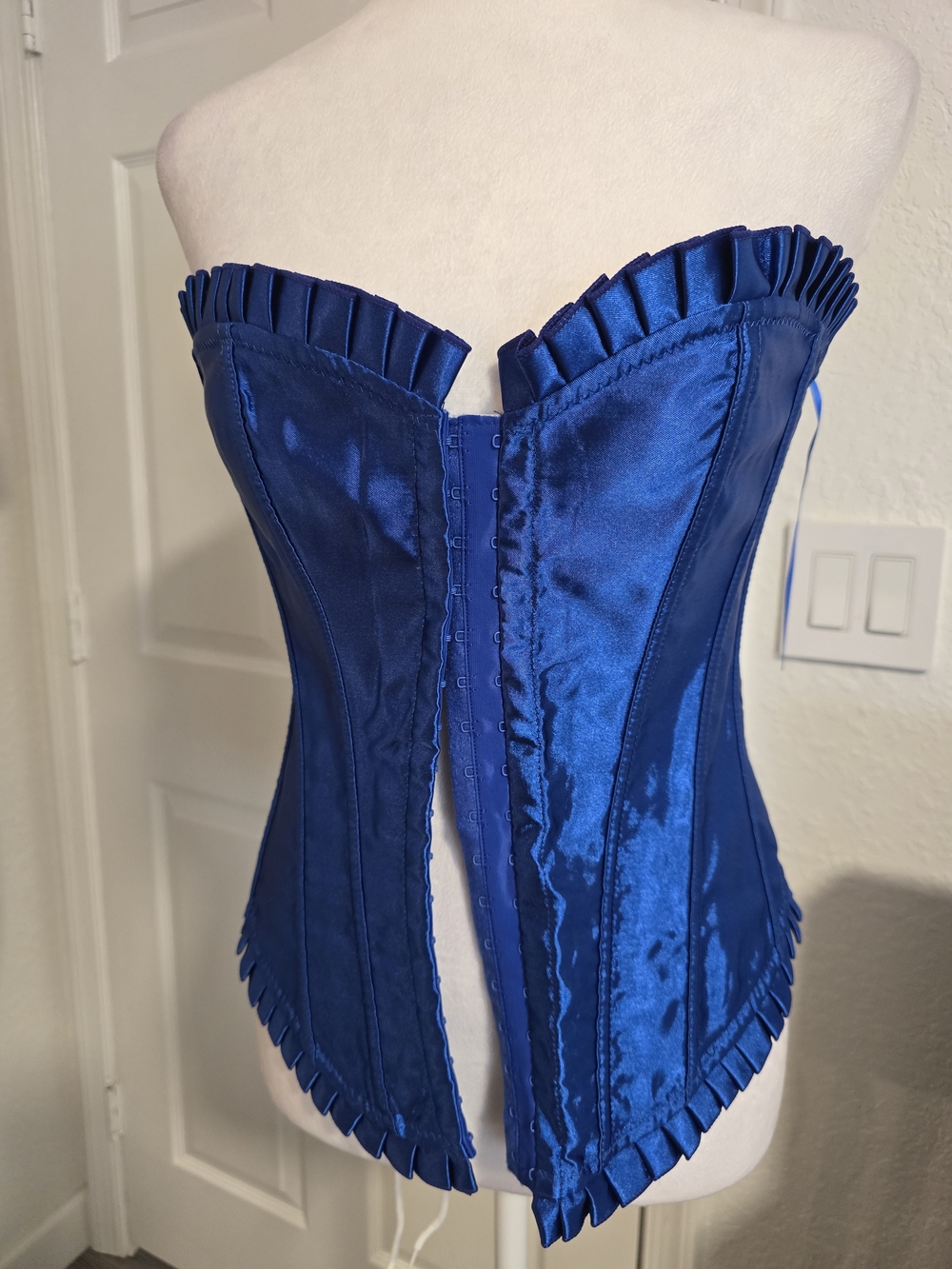 Blue Satin Strapless Corset Bustier And Tong Bedroom Set. Size M